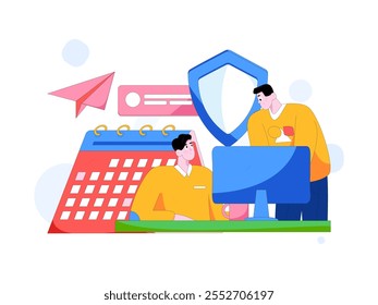 Ilustración vectorial plana de gente de negocios que opera la escena de trabajo
