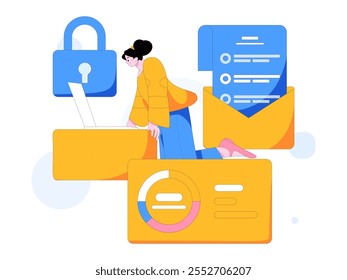 Flat vector illustration of business people operating work scene

