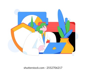 Ilustración vectorial plana de gente de negocios que opera la escena de trabajo
