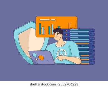 Ilustração de vetor plano de pessoas de negócios que operam a cena de trabalho
