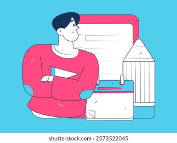 Flat vector illustration of business people operating work scene
