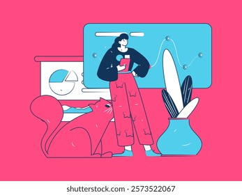 Flat vector illustration of business people operating work scene
