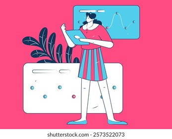 Flat vector illustration of business people operating work scene
