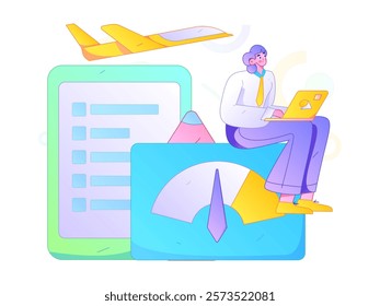 Flat vector illustration of business people operating work scene
