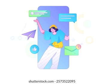 Flat vector illustration of business people operating work scene

