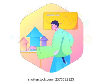 Flat vector illustration of business people operating work scene
