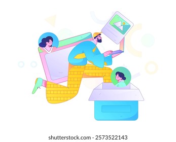 Flat vector illustration of business people operating work scene
