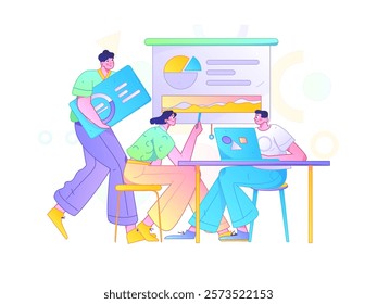 Flat vector illustration of business people operating work scene
