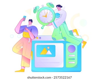 Flat vector illustration of business people operating work scene

