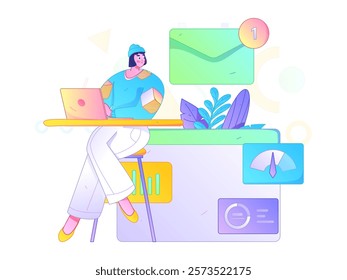 Flat vector illustration of business people operating work scene
