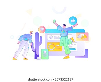 Flat vector illustration of business people operating work scene

