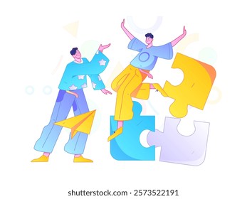 Flat vector illustration of business people operating work scene
