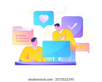Flat vector illustration of business people operating work scene
