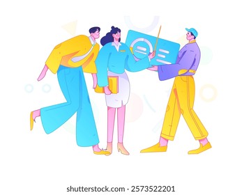 Flat vector illustration of business people operating work scene
