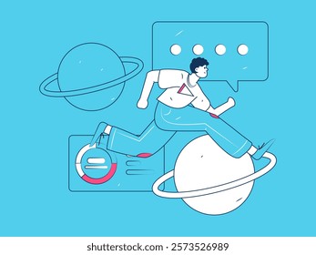 Flat vector illustration of business people operating work scene
