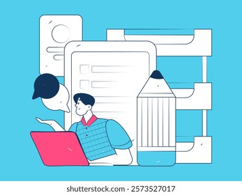 Flat vector illustration of business people operating work scene
