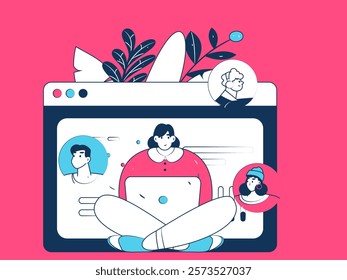 Flat vector illustration of business people operating work scene
