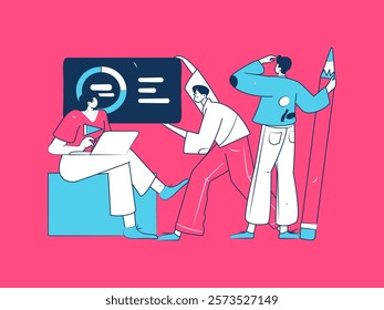 Flat vector illustration of business people operating work scene
