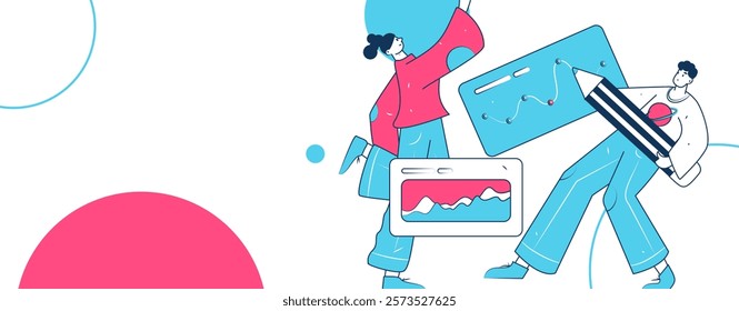 Flat vector illustration of business people operating work scene

