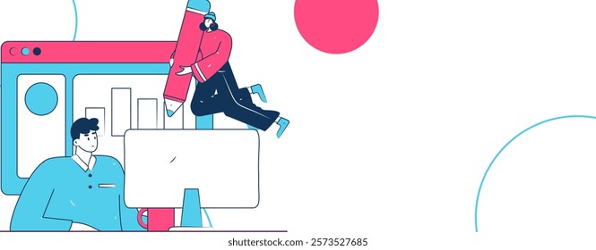 Flat vector illustration of business people operating work scene
