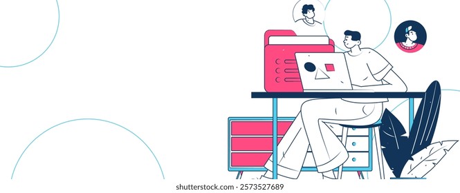 Flat vector illustration of business people operating work scene
