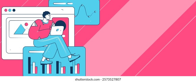 Flat vector illustration of business people operating work scene
