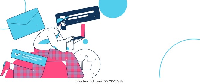 Flat vector illustration of business people operating work scene
