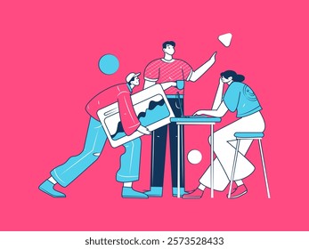 Flat vector illustration of business people operating work scene
