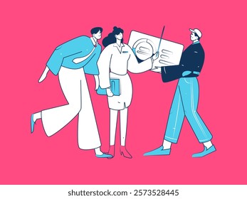 Flat vector illustration of business people operating work scene
