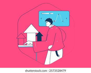 Flat vector illustration of business people operating work scene
