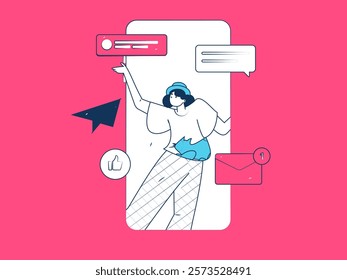 Flat vector illustration of business people operating work scene

