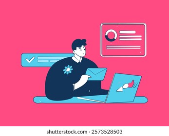 Flat vector illustration of business people operating work scene
