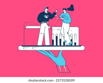 Flat vector illustration of business people operating work scene
