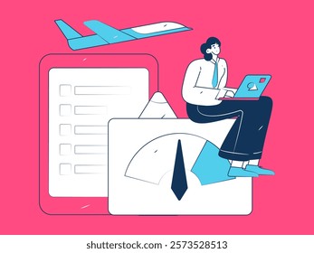 Flat vector illustration of business people operating work scene
