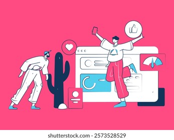 Flat vector illustration of business people operating work scene

