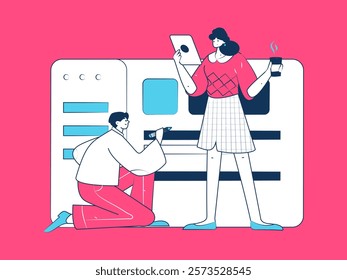 Flat vector illustration of business people operating work scene
