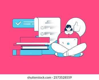 Flat vector illustration of business people operating work scene
