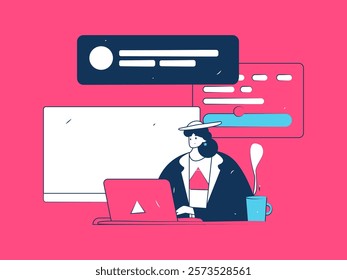Flat vector illustration of business people operating work scene

