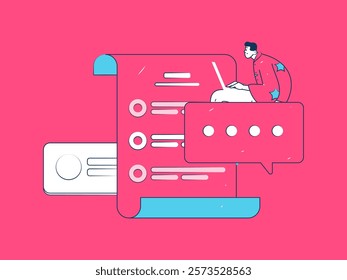 Flat vector illustration of business people operating work scene
