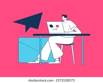 Flat vector illustration of business people operating work scene
