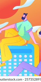 Flat vector illustration of business people operating work scene
