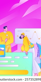 Flat vector illustration of business people operating work scene
