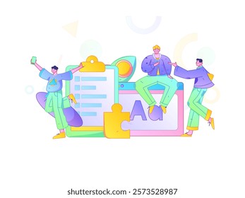 Flat vector illustration of business people operating work scene
