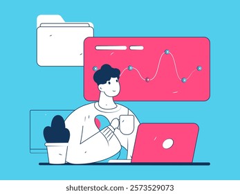 Flat vector illustration of business people operating work scene
