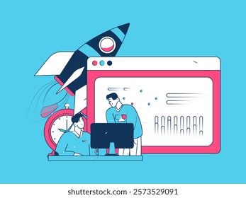 Flat vector illustration of business people operating work scene
