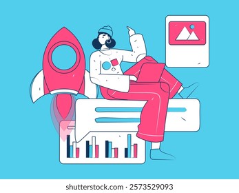 Flat vector illustration of business people operating work scene
