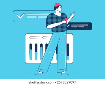 Flat vector illustration of business people operating work scene
