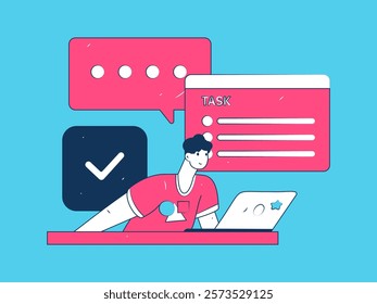 Flat vector illustration of business people operating work scene
