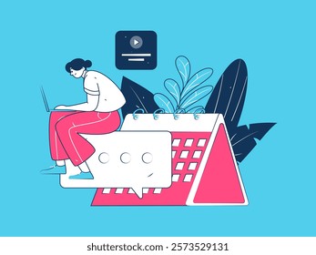 Flat vector illustration of business people operating work scene
