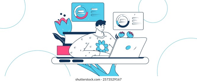 Flat vector illustration of business people operating work scene
